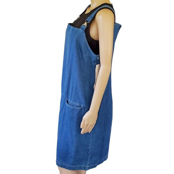 VTG Chambray Jumper Dress Women's 16 Blue Suspenders Pockets Boston Classics - Picture 6 of 12